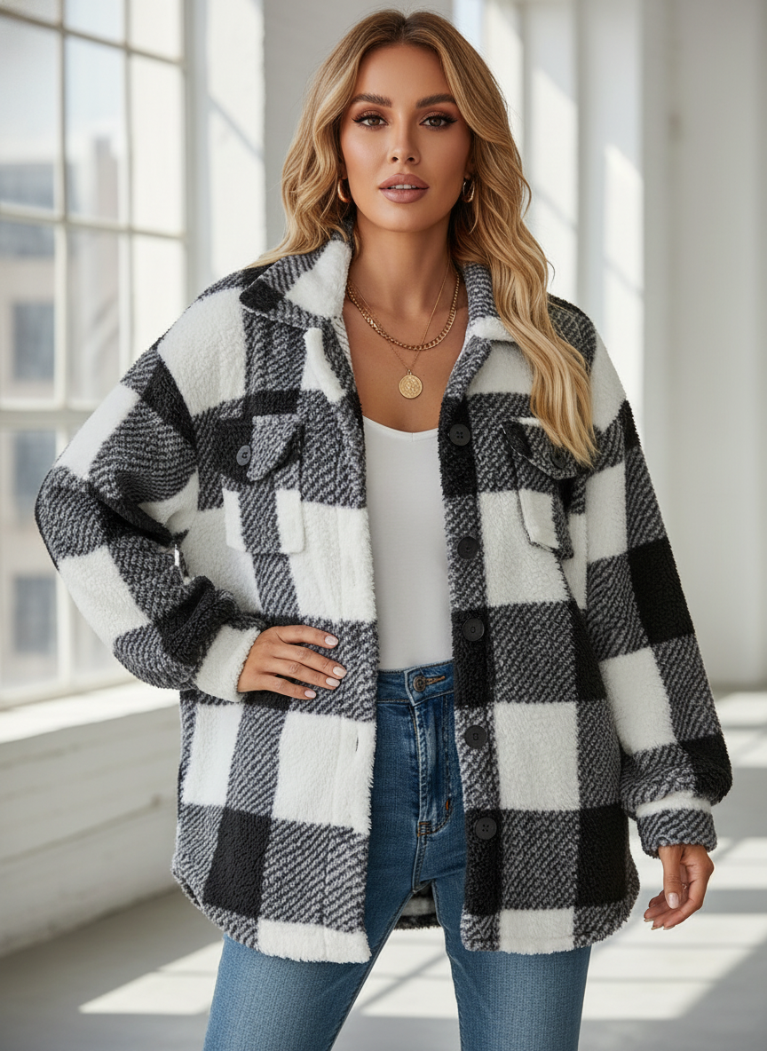 Camicione scozzese in pile donna